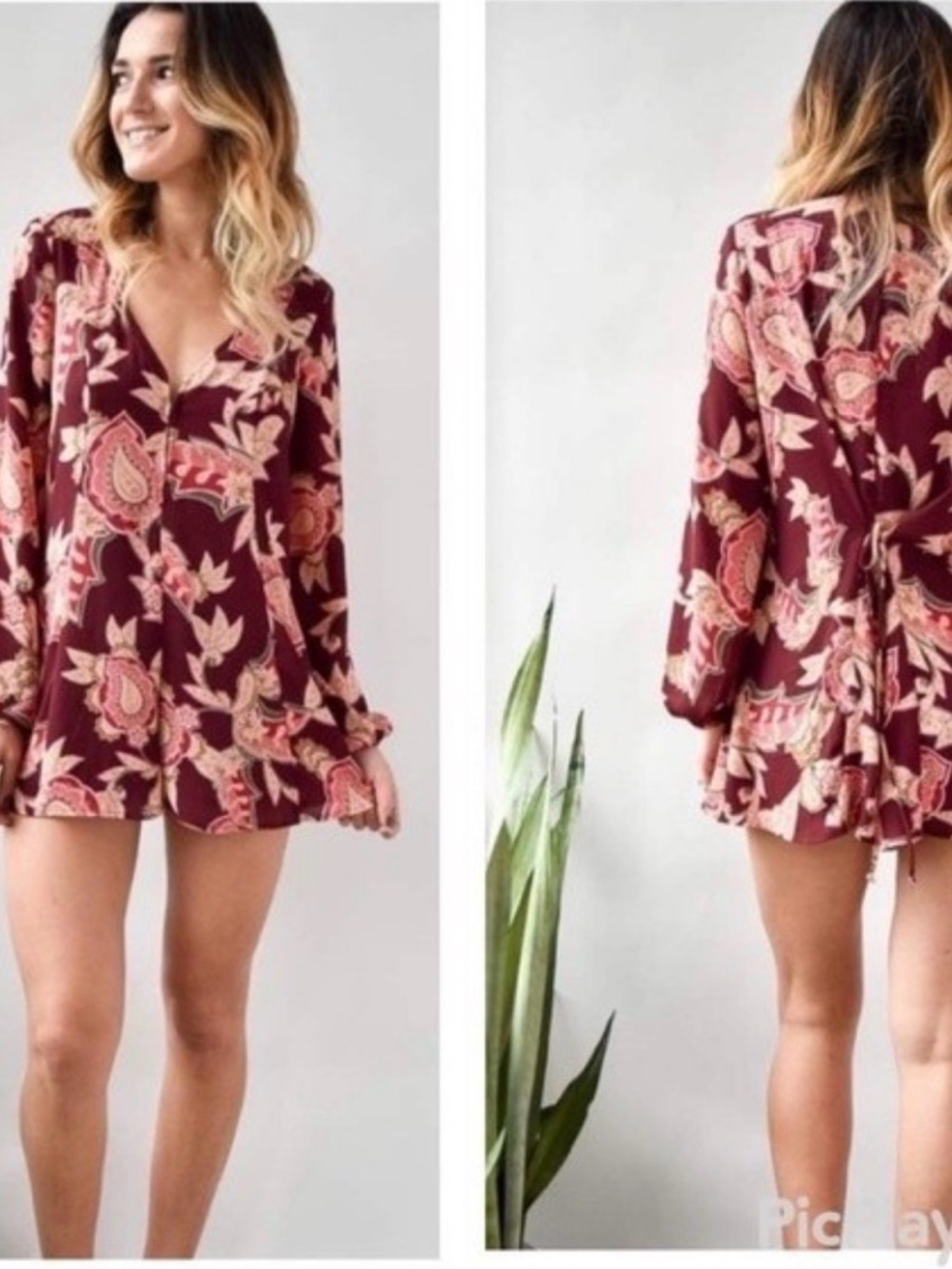 Show Me Your MuMu Bailey Romper burgundy size small